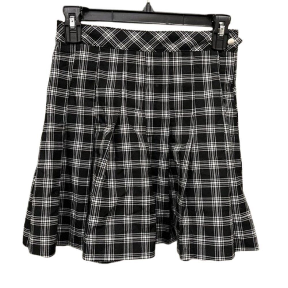 H&M Divided Y2K Black & White Plaid Pleated Mini Skirt size 2